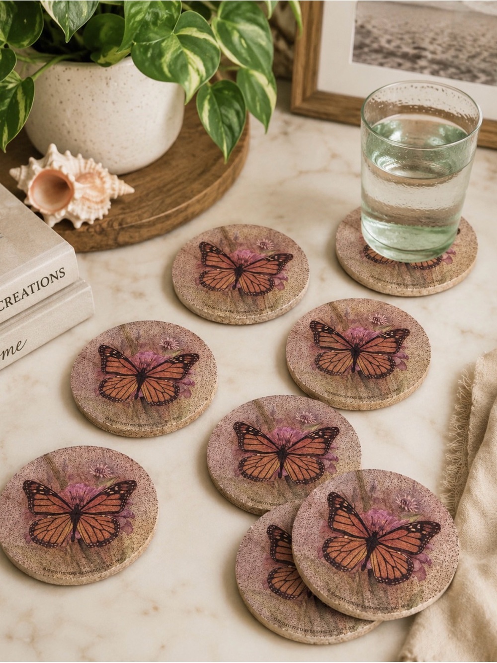 “Thirsty Stone” | Monarch Butterfly 🦋 Nature Coaster (8) Decor
